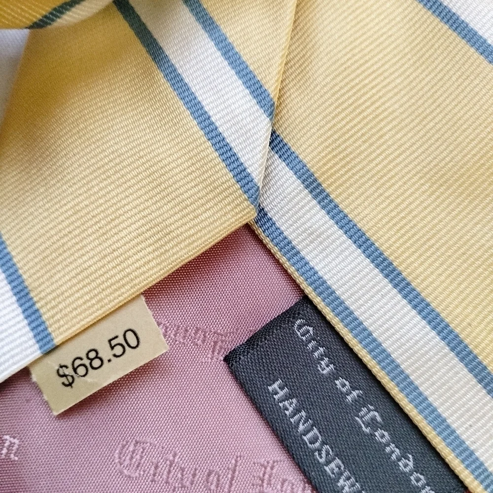 Ferrell Reed City of London Tie Necktie Silk Handsewn Repp Yellow Stripes GUC